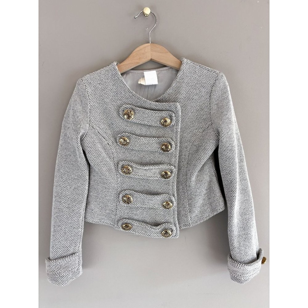 Little Mass Herringbone Military Style Gold Button Dress Coat Girl's 6